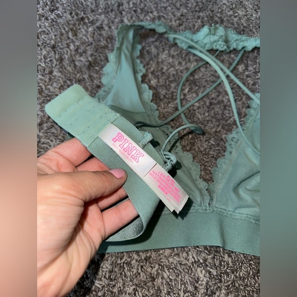 Victoria’s Secret PINK! Sage Green Lace Floral Halter Bralette Size Medium - Picture 9 of 9